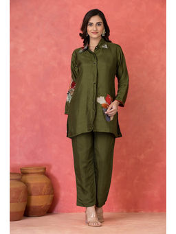 Autumnlane - Sabhya Emerald Green Premium Embroidery Co-Ord Set