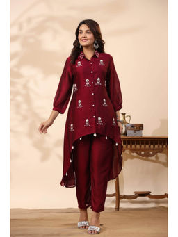 Autumnlane - Sanmati Jam Floral Sequined Work Maroon Kurti with Pant
