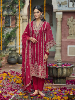 Autumnlane - Saroj Red Embroidered Kurta with Pant and Dupatta