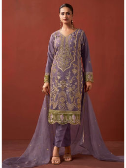 Autumnlane - Shamsad Lavender Zari Embroidered Lawn Kurta with Pant and Dupatta