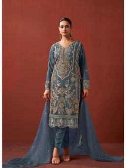 Autumnlane - Shamsad Grey Zari Embroidered Lawn Kurta with Pant and Dupatta