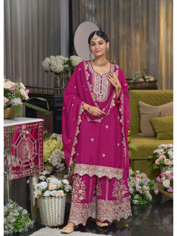 Autumnlane - Shorba Magenta Embroidered Kurta with Palazzo and Dupatta