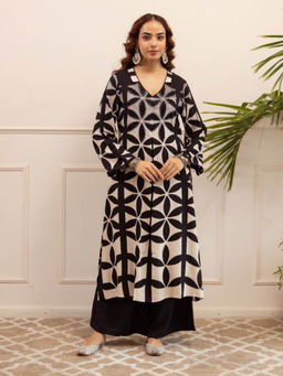Autumnlane - Sonpal Slate Black and White Printed Kurta with Palazzo