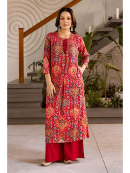 Autumnlane - Sonpal Vibrant Red Floral Printed Kurta with Palazzo
