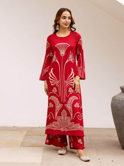 Autumnlane - Sonpal Zarqa Red Printed Kurta with Palazzo