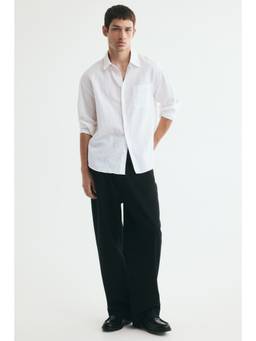 H&M - Men White Relaxed Fit Linen-Blend Shirt