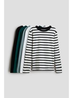 H&M - Boys White 5-Pack Long-Sleeved Cotton T-Shirts