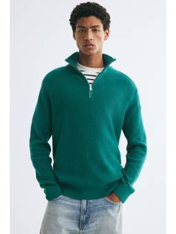 H&M - Men Green Regular Fit Zip-top jumper