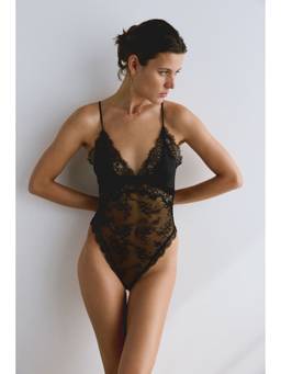 H&M - Women Black Microfibre And Lace Body