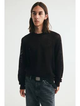 H&M - Men Black Loose Fit Hole-knit cotton jumper