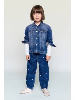 H&M - Girls Blue Loose Fit Barrel Jeans