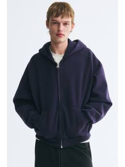H&M - Men Blue Oversized Fit Zip-through hooded Jacket