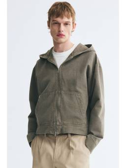 H&M - Men Green Hooded Zip-Through Overshirt