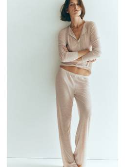 H&M - Women Beige Ribbed Jersey Pyjamas