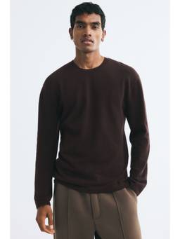 H&M - Men Brown Relaxed Fit Textured-Knit Jumper
