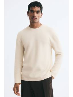 H&M - Men Beige Relaxed Fit Textured-Knit Jumper