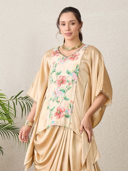 First Resort by Ramola Bachchan - Women Polyester Satin Floral Beige Top