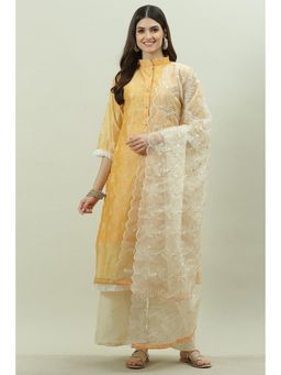 Biba - Mustard Cotton Silk Unstitched Suit (Set of 3)