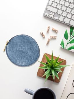 Sassora - Premium Leather Slim Blue Jewellery Pouch