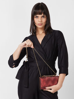 Globus - Women Red Embellished Party Box Clutch