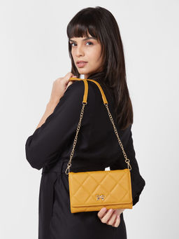 Globus - Women Mustard Textured Vegan Leather Pouch Sling Bag