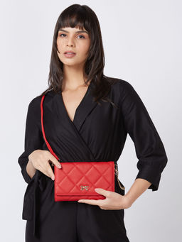 Globus - Women Red Textured Vegan Leather Pouch Sling Bag