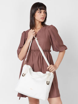 Globus - Women White Solid Vegan Leather Hobo Bag