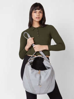 Globus - Women Grey Solid Vegan Leather Hobo Bag
