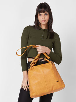 Globus - Women Mustard Textured Vegan Leather Hobo Bag