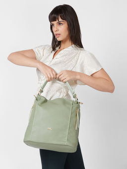 Globus - Women Green Textured Vegan Leather Hobo Bag