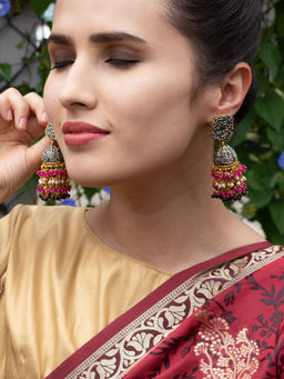 Odette - Grey Studded With Multicoloured Tassel Jhumka Earrings