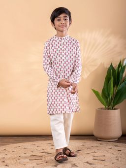 Readiprint - Boys Cotton Fabric Cream Color Kurta with Pyjama