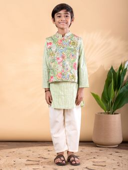 Readiprint - Boys Cotton Fabric Green Color Kurta with Pyjama and Nehru Jacket