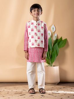 Readiprint - Boys Cotton Fabric Pink Color Kurta with Pyjama and Nehru Jacket