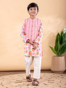Readiprint - Boys Cotton Fabric Pink Color Kurta with Pyjama and Nehru Jacket