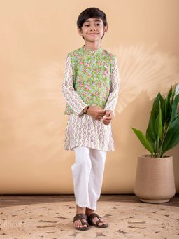 Readiprint - Boys Cotton Fabric Green Color Kurta with Pyjama and Nehru Jacket
