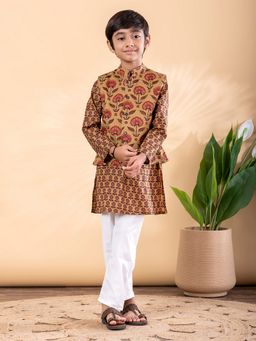 Readiprint - Boys Cotton Fabric Beige Color Kurta with Pyjama and Nehru Jacket