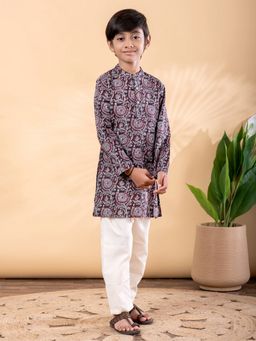 Readiprint - Boys Cotton Fabric Black Color Kurta with Pyjama