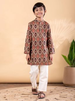 Readiprint - Boys Cotton Fabric Brown Color Kurta with Pyjama