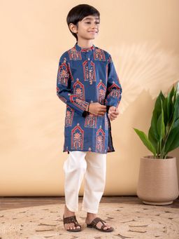 Readiprint - Boys Cotton Fabric Blue Color Kurta with Pyjama