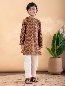 Readiprint - Boys Cotton Fabric Brown Color Kurta with Pyjama