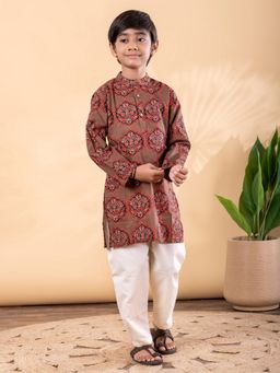 Readiprint - Boys Cotton Fabric Brown Color Kurta with Pyjama