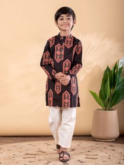 Readiprint - Boys Cotton Fabric Brown Color Kurta with Pyjama