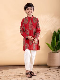 Readiprint - Boys Cotton Fabric Maroon Color Kurta with Pyjama