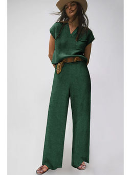 Errabelly - Green Knitted V Neck Sweater and Casual Pants Set (Set of 2)