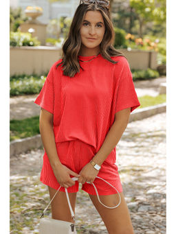 Errabelly - Ribbed Textured Knit Loose Fit T-shirt and Short (Set of 2)