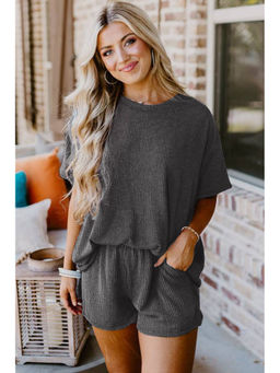 Errabelly - Carbon Grey Ribbed Textured Knit Loose Fit T-shirt and Short (Set of 2)