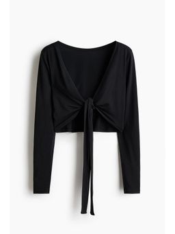 H&M - Women Black Cropped long-sleeved yoga top