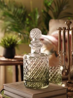 Pure Home + Living - Light Green Diamond Textured Glass Whiskey Decanter