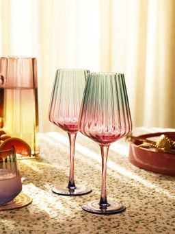 Pure Home + Living - Pink Three Tone Ribbed Wine Glasses (Pack of 2)